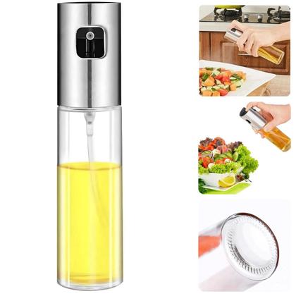 Imagem de Spray Borrifador De Azeite Vinagre Oleo Shoyu Pulverizador de Vidro de 100ml Galheteiro Porta Tempero Culinário Cozinha Gourmet Multiuso Aço Inox