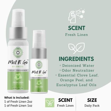 Imagem de Spray de banheiro Mist N' Go Travel Odor Eliminador de Odores Fresh Linen
