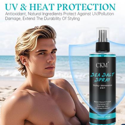 Imagem de Spray de sal marinho CKM para homens, proteção UV, texturização, 200 ml