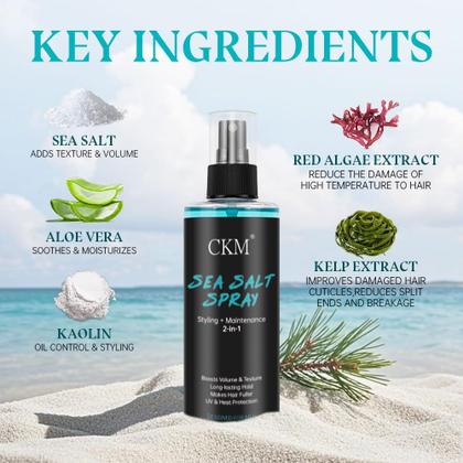 Imagem de Spray de sal marinho CKM para homens, proteção UV, texturização, 200 ml
