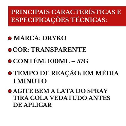 Imagem de Spray Tira Cola Removedor Adesivo Silicone Vidro Dryko 100ml Mancha Difícil Caneta Giz Cera Óleo ResíduoFitaEtiqueta