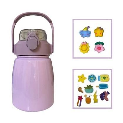 Imagem de Squeeze Inox Garrafa Térmica Com Alça E Adesivos 3d 800ml