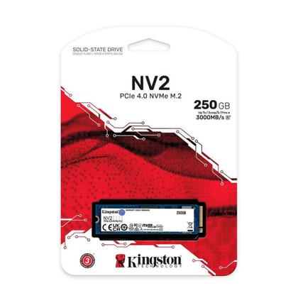 Imagem de SSD 250GB Kingston NV2, M.2 2280, NVMe PCIe 4.0 x4, Leitura 3500MB/s, Gravação 1300MB/s - SNV2S/250G
