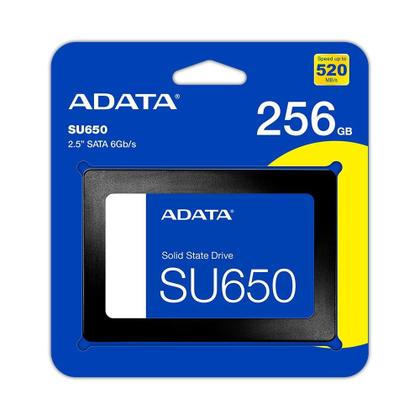 Imagem de SSD Adata SU650, 256GB, SATA III, 2.5", Leitura: 540MB/s, Gravação: 450MB/s, Preto - ASU650SS-256GT-R