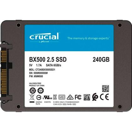 Imagem de SSD Crucial BX500, 240GB, SATA III, 2.5", Leitura: 540MB/s, Gravação: 500MB/s, Preto - CT240BX500SSD1