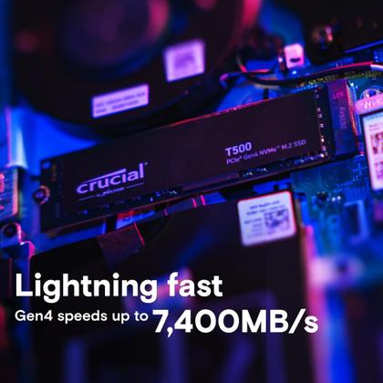 Imagem de SSD Crucial T500 de 2 TB Gen4 NVMe M.2 para jogos internos