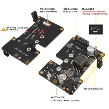 Imagem de SSD Geekworm X1012 PCIe para M.2 HAT Key-M NVMe e POE Shield para Raspberry Pi 5 de 2 GB/4 GB/8 GB/16 GB Suporta SSD M.2 2230/2242/2260/2280