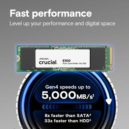 SSD Interno Crucial E100 1TB M.2 NVMe PCIe Gen4 5000MB/s - HD SSD