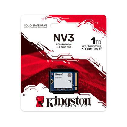 Imagem de SSD Kingston NV3, 1TB, M.2 2230, PCIe 4.0 x4, NVMe, Leitura: 6000 MB/s, Gravação: 5000 MB/s - SNV3SM3/1T0