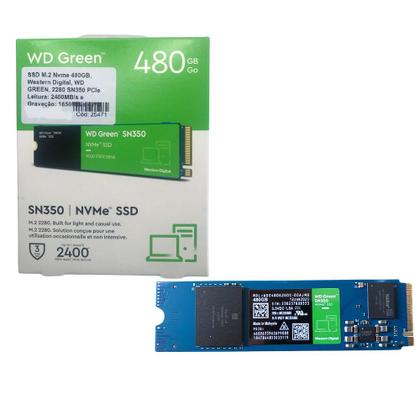SSD M.2 Nvme 480GB, Western Digital, WD GREEN, 2280 SN350 PCIe Leitura: 2400MB/s e Gravação: 1650MB/s - WD S480G2G0C Imagem de SSD M.2 Nvme 480GB, Western Digital, WD GREEN, 2280 SN350 PCIe Leitura: 2400MB/s e Gravação: 1650MB/s - WD S480G2G0C