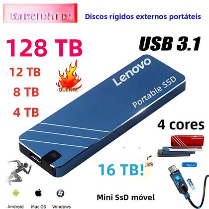 Imagem de SSD Portátil Mini Lenovo 2024 De 4TB E 16TB Tipo-C USB3.1, Unidade De Estado Sólido Externa De Alta