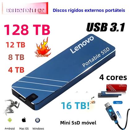 Imagem de SSD Portátil Mini Lenovo 2024 De 4TB E 16TB Tipo-C USB3.1, Unidade De Estado Sólido Externa De Alta