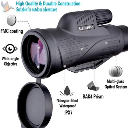 Imagem de Starboosa Monocular 12x50 HD à prova D'Água com prisma BAK40mlaro e suporte para smartphone. Ideal para observação de pássaros, caça, acampamento e caminhadas