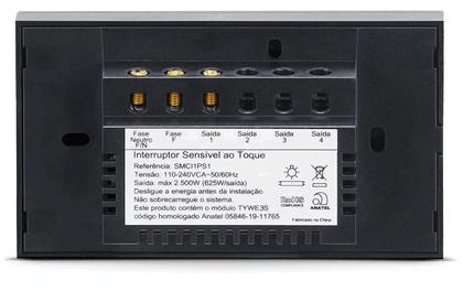 Imagem de Steck Smarteck Interruptor 1 Módulo 4x2 Touch Preto