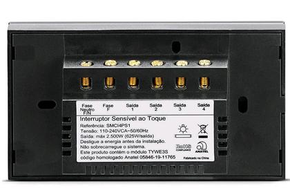 Steck Smarteck Interruptor Inteligente 4 Módulos 4x2 Touch Preto Imagem de Steck Smarteck Interruptor Inteligente 4 Módulos 4x2 Touch Preto