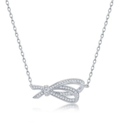 Imagem de Sterling Silver Micro Pave Colar de fita dupla