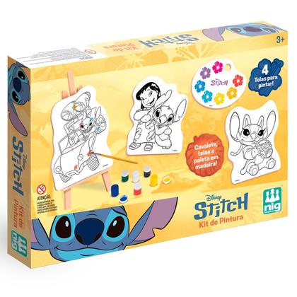 Imagem de Stitch Disney Brinquedo Educativo Com Tela Para Pintar Tinta Guache e Mini Cavalete