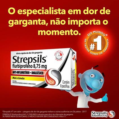 Imagem de Strepsils 8,75mg Sabor Mel e Limão 8 Pastilhas