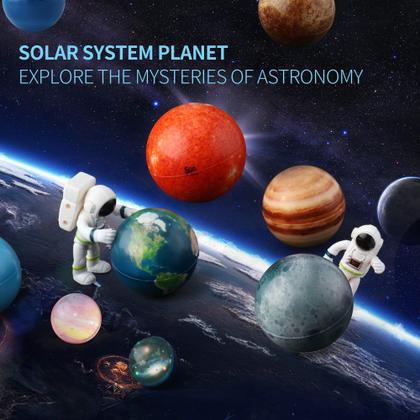 Imagem de Stress Balls define planetas do sistema solar com crianças astronautas