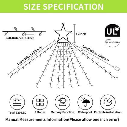 Imagem de String Light PUHONG, estrela de 5 pontos, 42 cm, vermelho, verde, 5 m, 320 LEDs