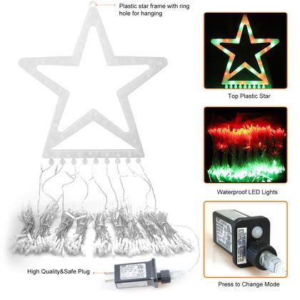 Imagem de String Light PUHONG, estrela de 5 pontos, 42 cm, vermelho, verde, 5 m, 320 LEDs