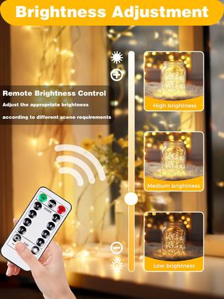 Imagem de String Lights BOSSERN, pacote com 3, 60 LEDs, operados por bateria, branco quente