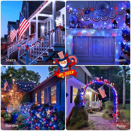 Imagem de String Lights JMEXSUSS Vermelho Branco Azul 66m 200 LED 4 de julho