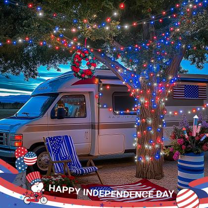 Imagem de String Lights JMEXSUSS Vermelho Branco Azul 66m 200 LED 4 de julho