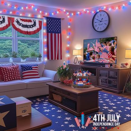 Imagem de String Lights JMEXSUSS Vermelho Branco Azul 66m 200 LED 4 de julho