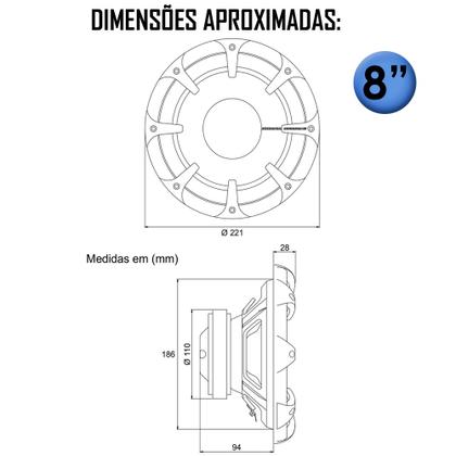 Imagem de Subwoofer Class 8" Polegadas Hurricane 200W RMS Telado