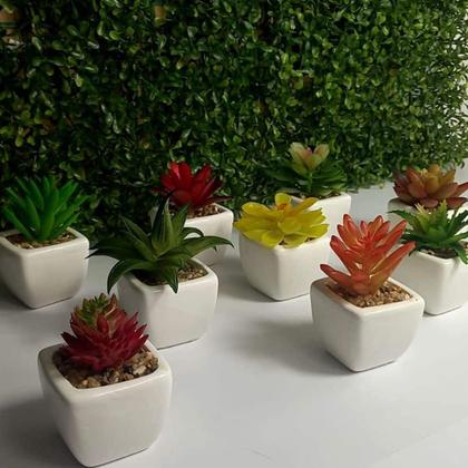 Imagem de Suculenta Artificial Mini Vaso de Cerâmica Branco