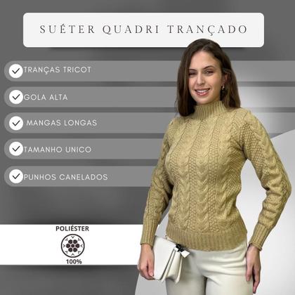 Imagem de Suéter Casual Feminino Tricô Trançado Elegante Inverno Macio