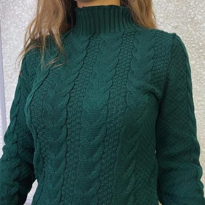 Imagem de Suéter Casual Feminino Tricô Trançado Elegante Inverno Macio