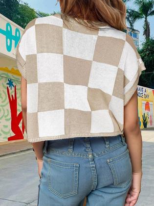 Imagem de Suéter curto para meninas Seiciviy Color Block Apricot 7-14y