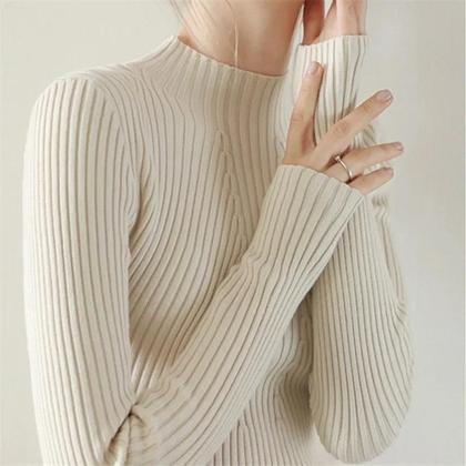 Imagem de Suéter de Gola Alta Feminino Outono Inverno 2026: Blusas Chiques de Tricô Manga Longa para Mulheres