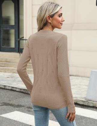 Imagem de Suéter feminino AKEWEI com decote em V e manga comprida, pulôver de caxemira