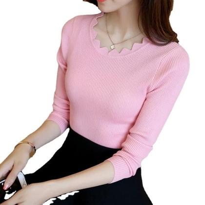 Imagem de Suéter Feminino Branco De Tricô Slim Fit Com Gola Borboleta Manga Longa Casual Outono Inverno