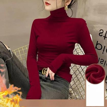 Imagem de Suéter Feminino De Tricô Gola Alta Manga Longa Slim Fit Elegante Casual