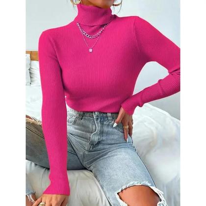 Imagem de Suéter Feminino De Tricô Gola Alta Outono Inverno Casual Canelado Blusa Y2K