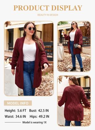 Imagem de Suéter feminino Eytino Plus Size Chunky Knit vermelho 5X