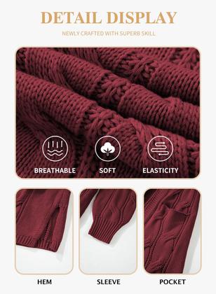 Imagem de Suéter feminino Eytino Plus Size Chunky Knit vermelho 5X