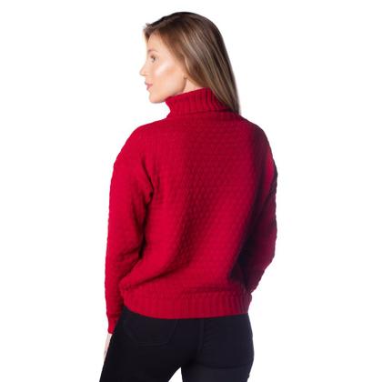 Imagem de Suéter Feminino Oliveira Malhas com Gola Alta em Tricot Bordo