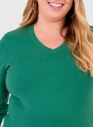 Imagem de Suéter Malwee 1000090743 Feminino Plus Size Decote V Tricô T. G1/G3