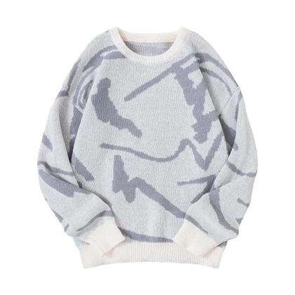 Imagem de Suéter Masculino Casual Com Estampa Graffiti, Gola Redonda, Cores Contrastantes, Tricô Para