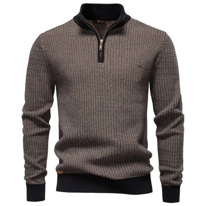 Imagem de Suéter Masculino De Inverno Em Malha Listrada De Algodão Grosso Com Gola Alta Estilo Luxo Old Money