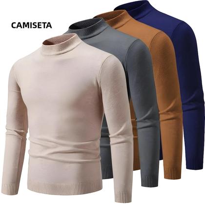 Imagem de Suéter Masculino Oversized De Gola Redonda Em Tricô, Quente, Cor Sólida, Pullover Elástico Para O