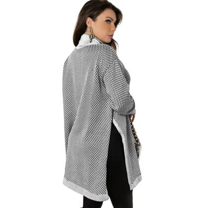 Imagem de Suéter Poncho Malha Tricot Femiinino Quadriculado