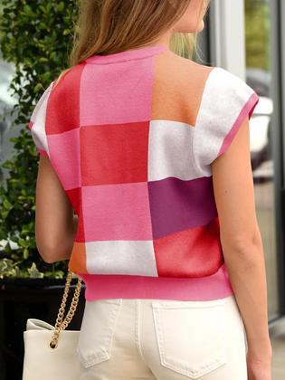 Imagem de Suéter Saodimallsu feminino de manga curta, bloco colorido