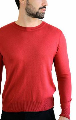 Imagem de Suéter Tricot Masculino Gola Redonda Vermelho Liso