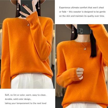 Imagem de Suéteres de caxemira Aurystza para mulheres com gola redonda laranja